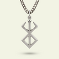 Silver necklace with a geometric pendant on a light gray background